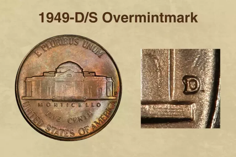 Side-by-side comparison of normal 1949-D mint mark versus 1949-D/S overmintmark showing S remnants beneath the D